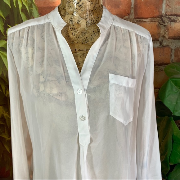 Half button up sheer top blouse career XL roll tab - Picture 3 of 12